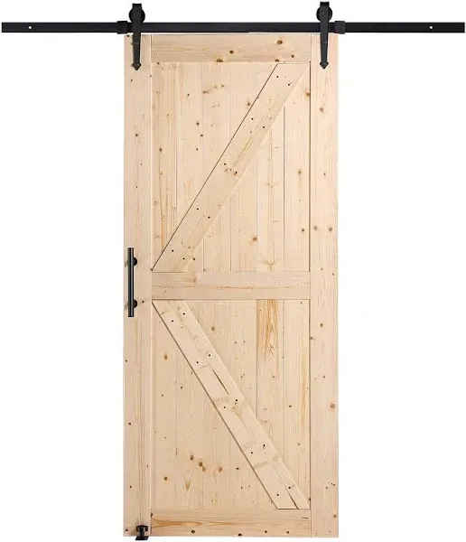 VEVOR Barn Door and Hardware Kit, 36" x 84" Wood and Glass Sliding Barn Door, Smoothly and Quietly, Barn Door Kit with 8-in-1 Floor Guide and Door Handle, Spruce Wood Slab and Frosted Glass  | VEVOR US