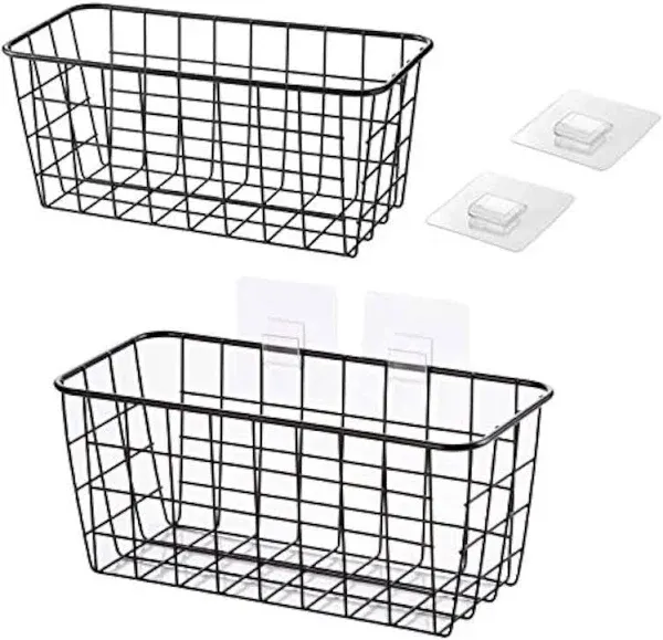 LeleCAT Hanging Kitchen Baskets for Storage Adhesive Sturdy Small Wire Storage Baskets with Kitchen Food Pantry Bathroom Shelf S