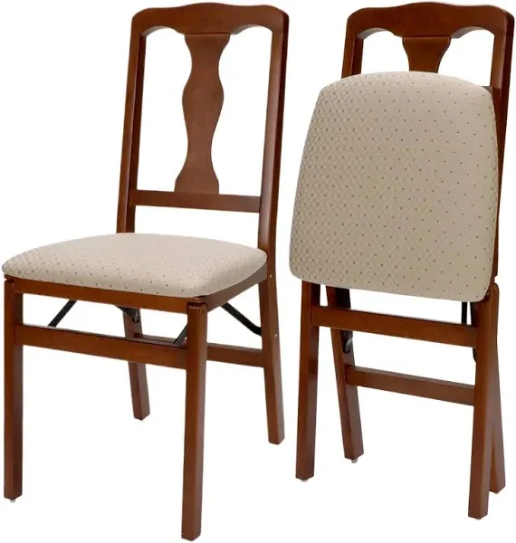 Meco STAKMORE Queen Anne Folding Chair Cherry Finish, Set of 2,