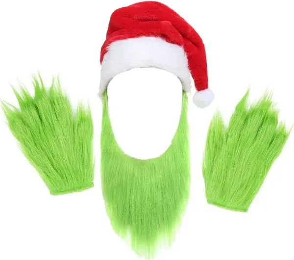 Obavioy Men's Beard Santa Hat with Furry Gloves