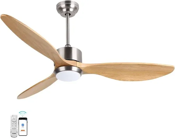 Ovlaim DC Motor 52 Inch Oak Wood Ceiling Fan with Dimmable LED Light and Remo...