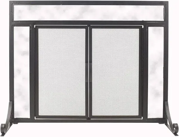 Pleasant Hearth Fireplace Screen w/ Doors Steel + Glass Single-Panel in Black