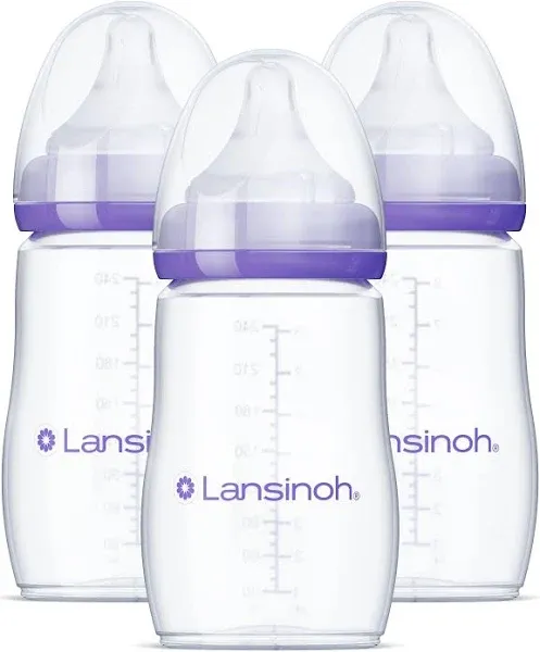 Lansinoh Anti-Colic Baby Bottles for Breastfeeding Babies, 5 Ounces, 3 Count, Includes 3 Slow Flow Nipples, Size S