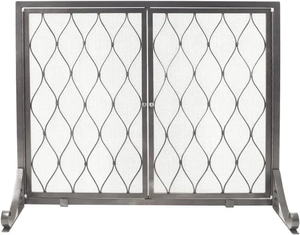 Pleasant Hearth Fireplace Screen 13.39&#034;x38&#034;x31&#034; Steel w/ Doors Gun Metal Grey