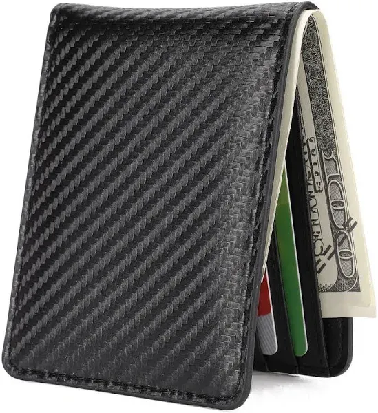 Mens Slim Front Pocket Wallet ID Window Carbon Fiber A25 Carbon Fiber Texture