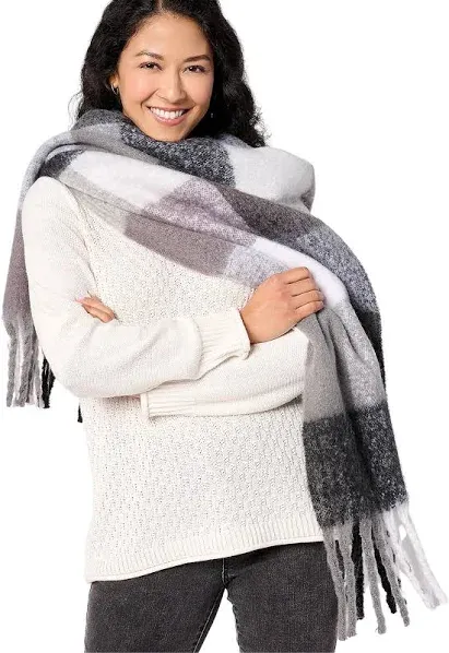 Oversized Check Fringe Scarf