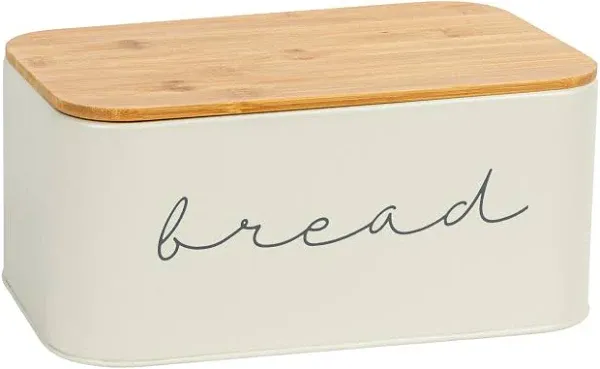 Bloomingville Metal Bread Bin with Bamboo Lid, Black