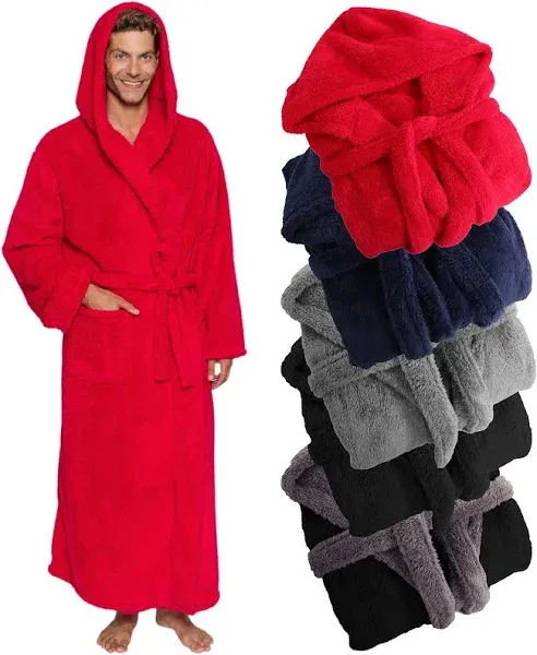 Ross Michaels Men's Hooded Full Length Plush Fleece Bath Robe