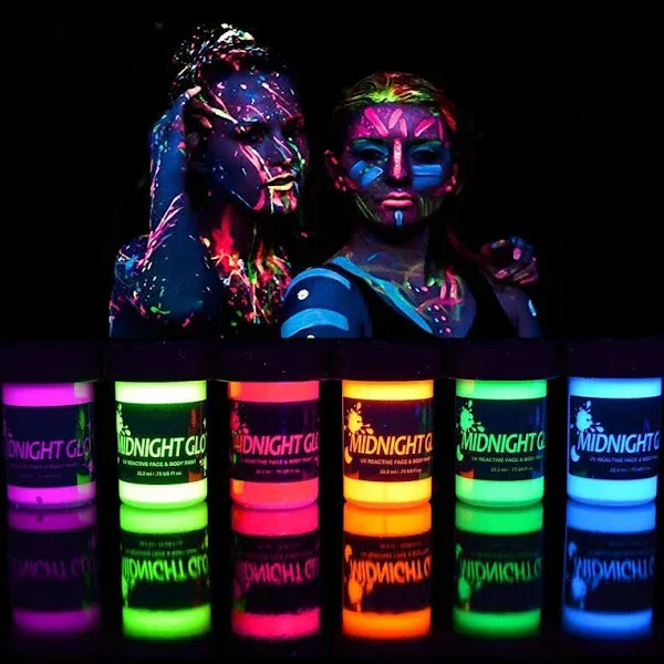 Midnight Glo UV Body Paint Neon Glow Kit, 0.75oz - 8 Pack Sealed/package<wbr/>d