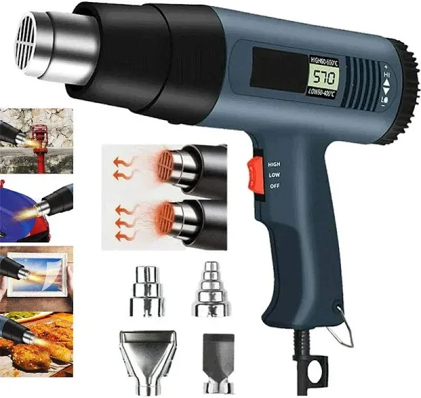 2500W Heat Gun Electric Hot Air Gun Dual Temperature LCD Display 4 Nozzles Tool