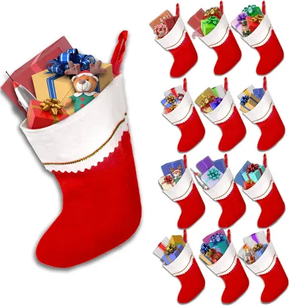  12 Pack Red Felt 15&#034; Christmas Holiday Stockings in Bulk - Easy to Customize  