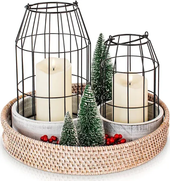 Perfnqiue Farmhouse Lantern Decor, Candle Lantern Decorative for Home White