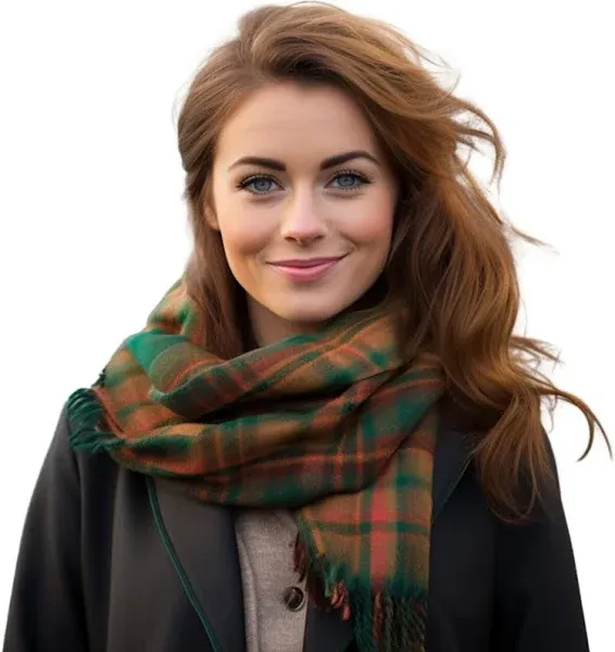 100% Irish Lambswool Plaid Scarf, Soft &amp; Warm, Celtic Tartan Pattern, Earthtone