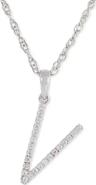 10K White Gold Diamond Initial Pendant Necklace