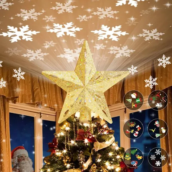 Kesfitt Christmas Tree Topper Lighted with 6 Projection Modes,Christma<wbr/>s Star Tre