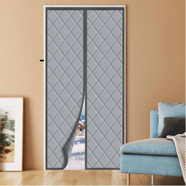 WochiTV Detachable Window Magnetic Thermal Insulated Door Curtain Fits Door Size 32" x 80", Durable Waterproof Cloth, Polyester Fiber Filling, Weatherproof, Windproof, Reduce Noise, Side Opening, Gray