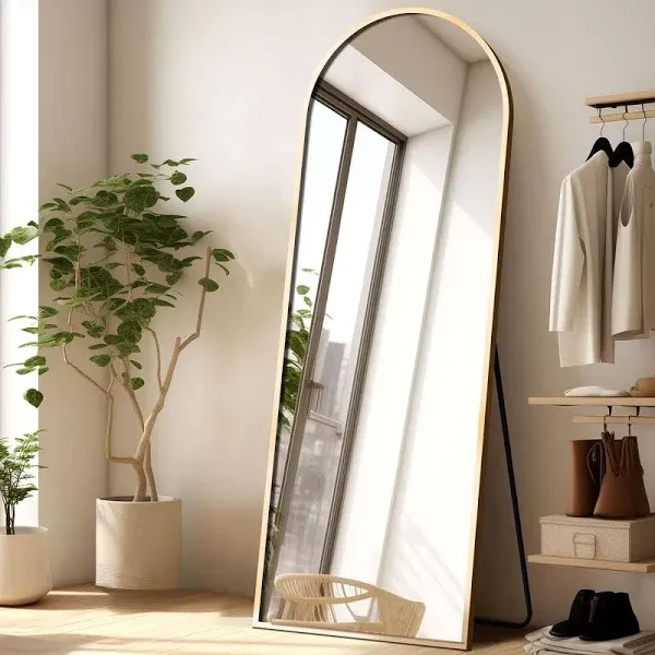 64"x21" Arched Full Length Mirror, Elegant Full Body Mirror with Stand for Bedroom & Cloakroom, Gold