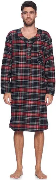 Ashford & Brooks Mens Flannel Plaid Long Sleep Shirt Henley Nightshirt