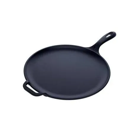 12 in. Black Cast Iron Comal Skillet with Long Handle and Helper Handle