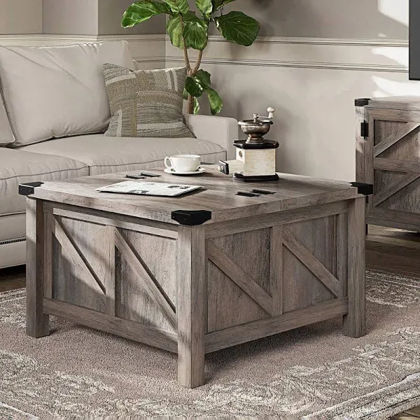 WAMPAT Coffee Table, Modern Farmhouse Square Wood Center Table