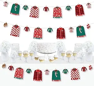 Big Dot of Happiness Christmas Pajamas Holiday Plaid PJ Party DIY Decorations Clothespin Garland Banner