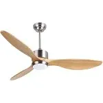 Ovlaim 52 Inch Solid Wood Ceiling Fans with Lights Remote Control, 6 Speed Quiet DC Motor 3 Blade Propeller Smart Ceiling Fan, Indoor Living Room Bedroom