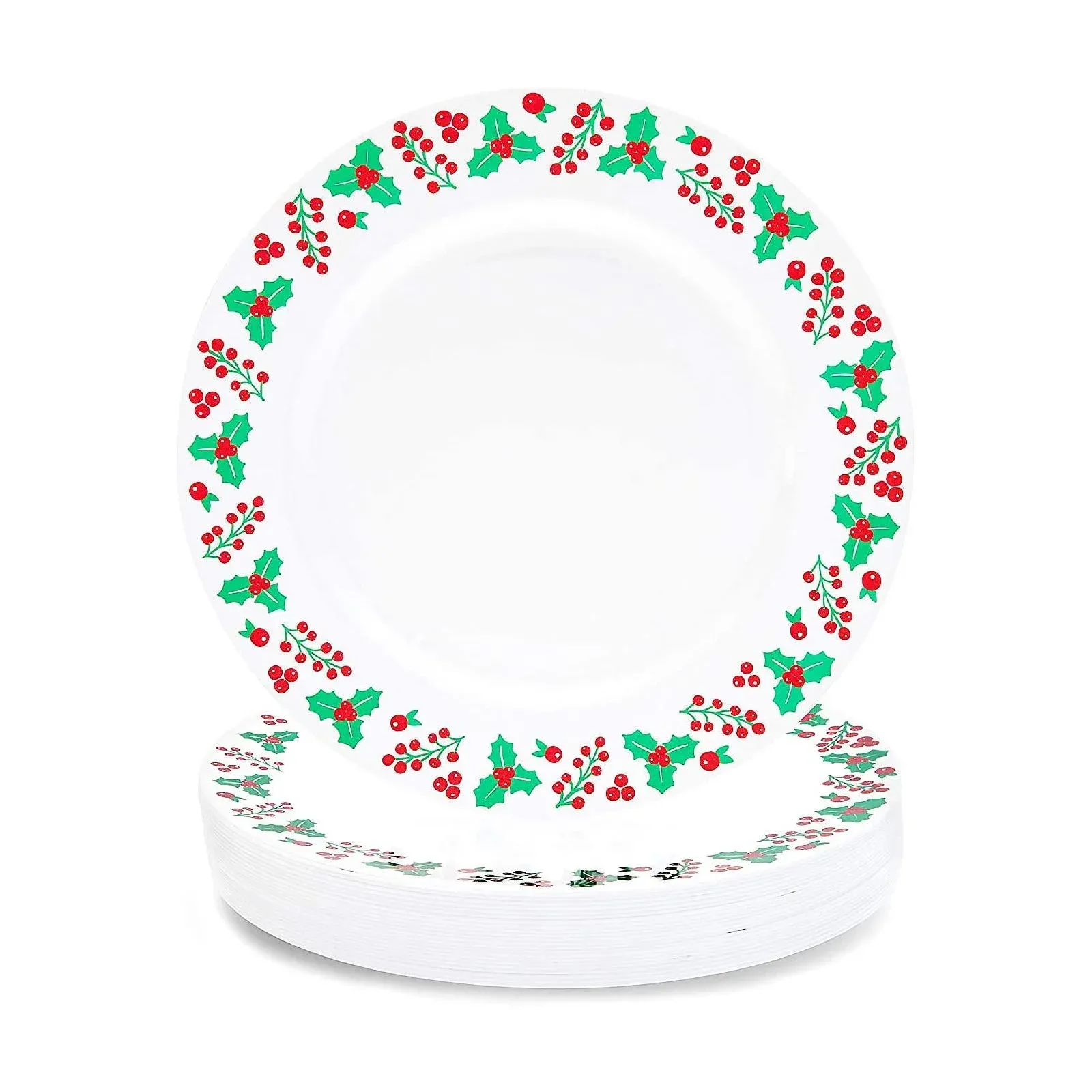 Juvale 24 Pack Reusable Plastic Christmas Plates