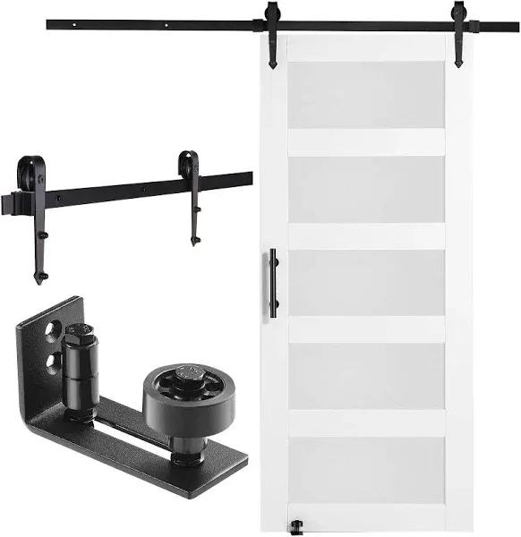 VEVOR Barn Door and Hardware Kit 84 Wood and Glass Sliding Barn Door