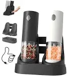 Circle Joy Electric Salt and Pepper Grinder Set Automatic Salt and Pepper Grinder Set with Charging Base and White LED Light, Adjustable Coarseness,