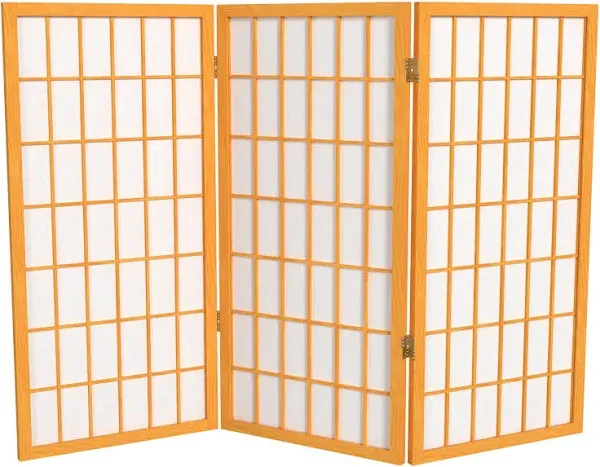 Oriental Furniture 3 ft. Tall Window Pane Shoji Screen - 3 Panel - Honey