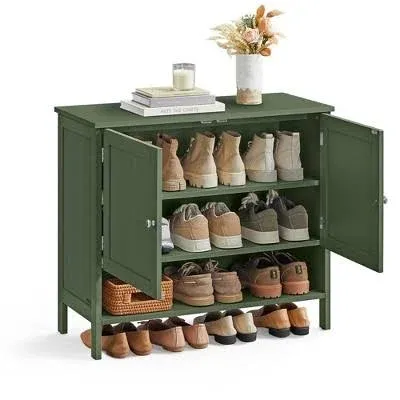 VASAGLE Shoe Cabinet, 3-Tier Shoe Storage Organizer, Shoe Shelf, Modern Country Cabinet, Freestanding Cabinet with Height-Adjustable Shelf, 13.8 x 31.5 x 27.6 Inches, Entryway, Forest Green ULBC044G30