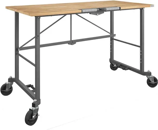 CoscoProducts 66760DKG1E Smartfold Portable Folding, Hardwood Top (400 Pound Weight Capacity, Dark Gray) Workbench Desk, Work, Heath Pine