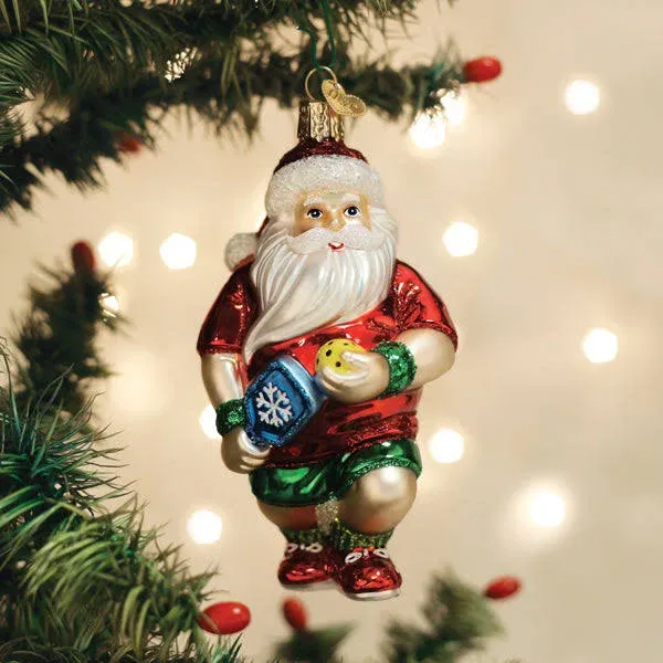 Old World Christmas Pickleball Santa Glass Ornament