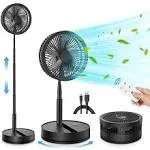 LIPETY Portable Foldable Rechargeable Oscillating Fan - 9" 7200mAh Battery Operated USB C Small Fan Remote, Quiet Table Desk Fan Folding Standing