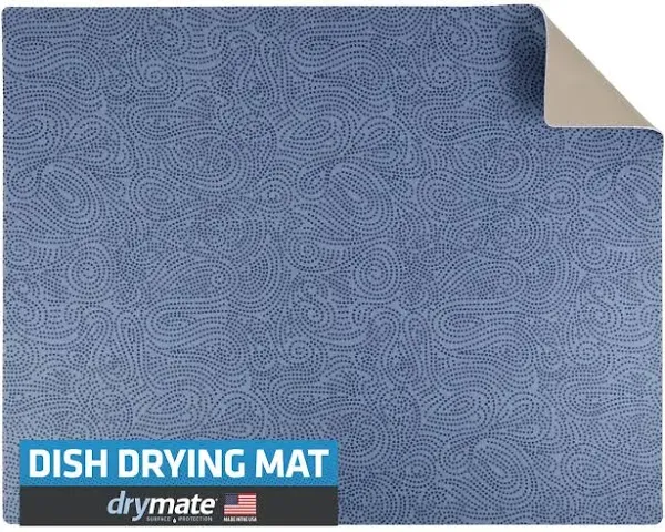 Drymate XL Dish Drying Mat, Oversized (19”x24”), Low-Profile, Super Absorbent, Quick Dry Fabric, Waterproof & Slip-Resistant, for Kitchen Counter, Trimmable, Easy to Clean (USA Made)(Indigo Grey)