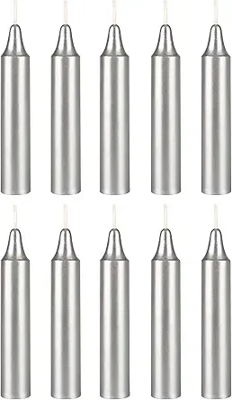 Mega Candles 10 pcs Unscented Silver Exquisite Mini Taper Candles, 4 Inch Tall x 3/4 Inch Diameter, Supreme Chimes, Enchantment, Rituals, Casting Spells, Witchcraft, Wiccan, Altar, Magic, Metaphysical