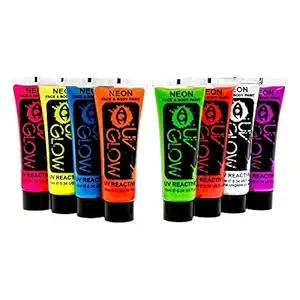 Blacklight Face and Body Paint 0.34oz - Set of 8 Tubes - Neon Fluorescent (All Colours)