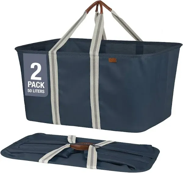 Collapsible Laundry Tote LUXE, Navy Noir/Cream 2PK - 50L (13 Gal) Collapsible La