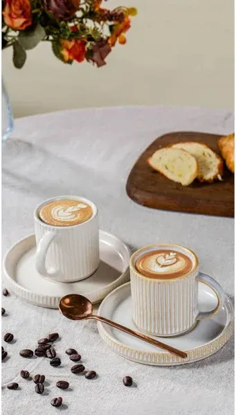 Set of 4 Mini Ceramic Espresso Cups and Saucers