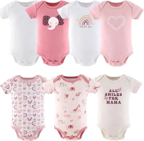 Rainbow Safari 7-Pack 100% Cotton 1 Piece Baby Girl Bodysuits by The Peanutshell