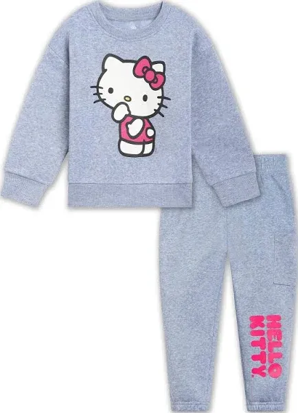 Hello Kitty Girls Fleece Drop Shoulder Sweatshirt and Jogger Pants Outfit Set