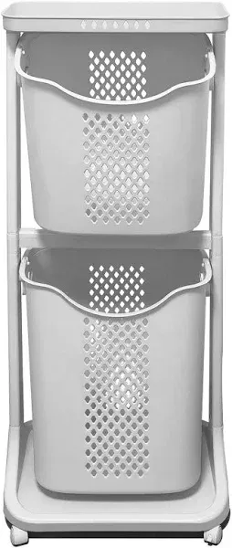 Laundry Basket with Wheels Plastic,2 Tier,40L+32L Large Capacity,Stora<wbr/>ge Orga...