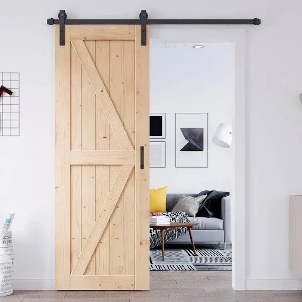 VEVOR Barn Door and Hardware Kit 84 Wood and Glass Sliding Barn Door