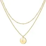 IEFWELL Initial Necklaces for Women Girls - Gold Silver Rose Gold Double Side Engraved Hammered Coin Necklaces Initial Necklace for Women Girls