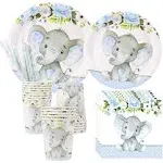 All Ewired Up Elephant Baby Shower | Serves 24 | Blue Elephant Party Supplies Decorations | Elephant Baby Shower or Birthday for Little Boy | Dinner Plates,