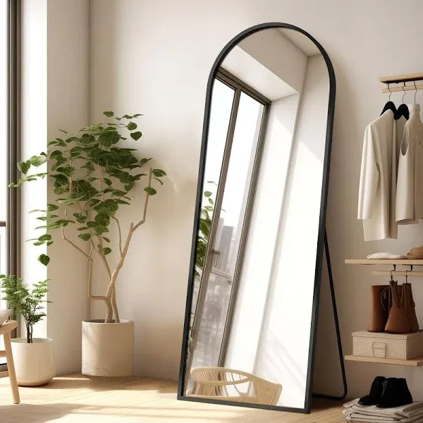 GlasFlength Arched Full Length Mirror Elegant Full Body Mirror with Stand for Bedroom Cloakroom