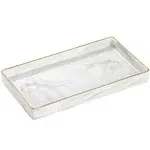 Luxspire Bathroom Vanity Tray Marble Ceramic Bathroom Trays for Counter Gold and White Tray for Dresser Kitchen Counter Tray Perfume Tra