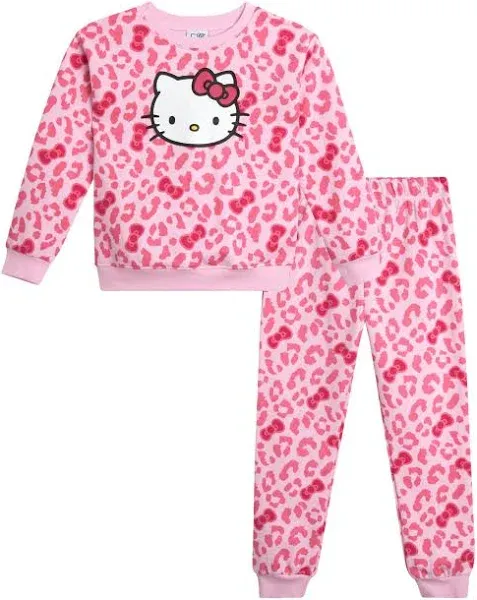 Hello Kitty Girls Fleece Drop Shoulder Sweatshirt and Jogger Pants Outfit Set