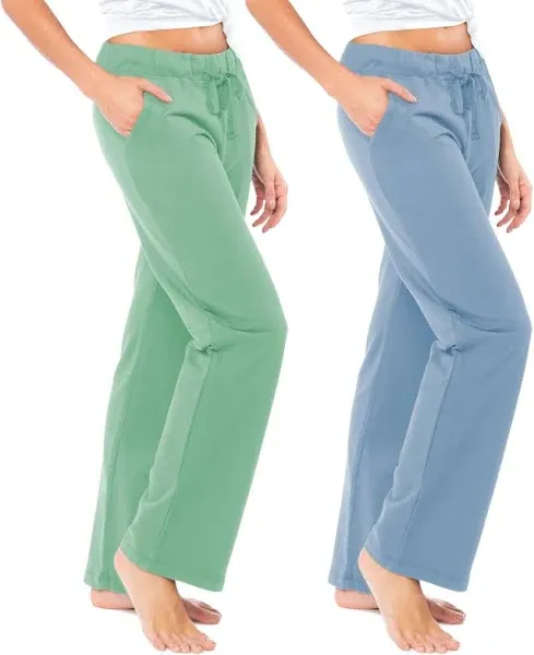 Sexy Basics Women's 2 Pack Ultra Soft French Terry Cotton Drawstring Yoga Lounge Long Pants