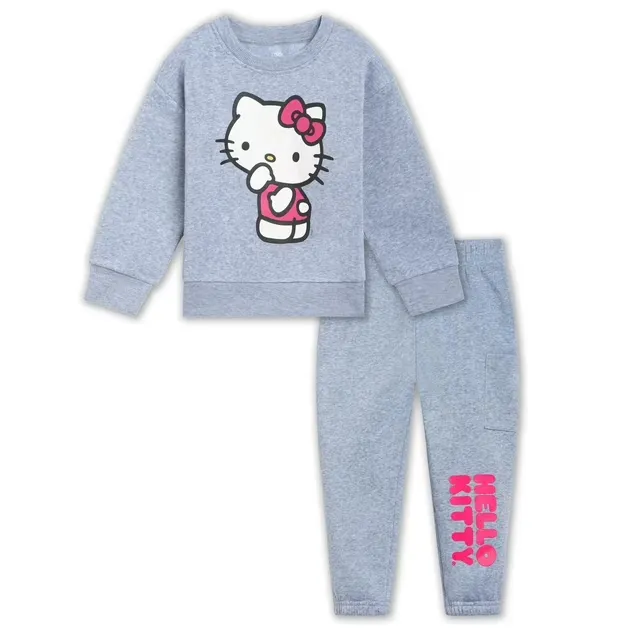 Hello Kitty Girls Fleece Drop Shoulder Sweatshirt and Jogger Pants Outfit Set